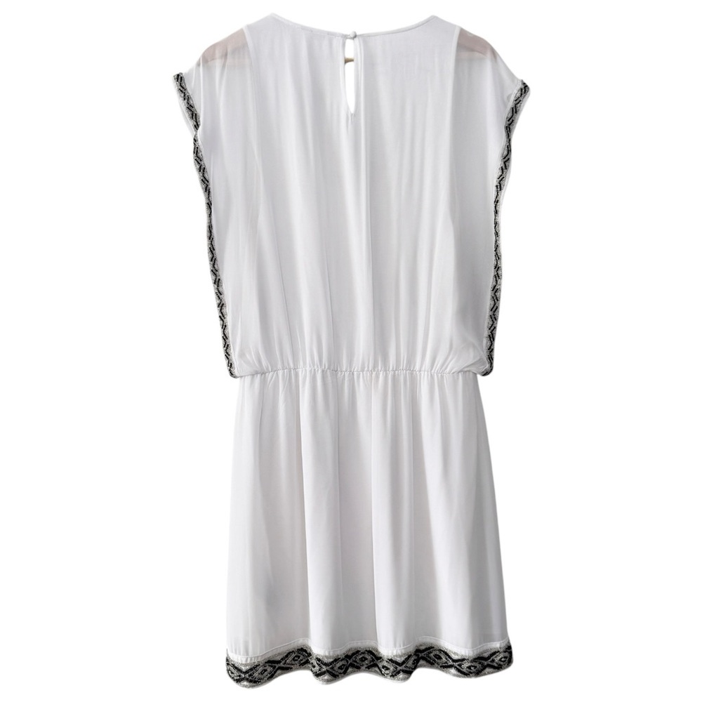 GUESS Y2K White Sleeveless Beaded Trim Blouson Mini Dress Cinched Elastic Waist - Picture 2 of 13